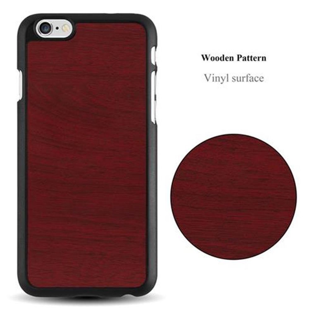 Una custodia per telefono con un design a motivo legno e un campione separato della trama del legno.