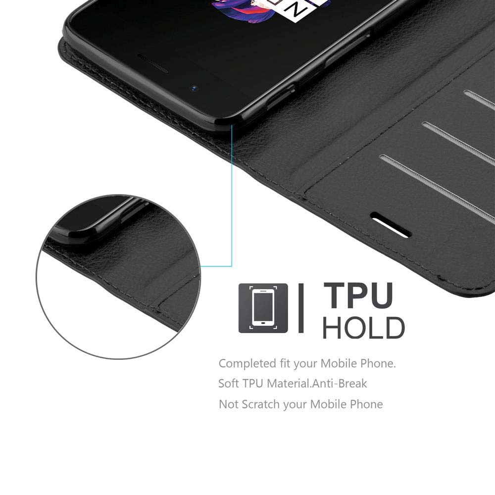 Telefono in una custodia nera. Testo: Supporto TPU, vestibilità completa, materiale morbido, anti-rottura.