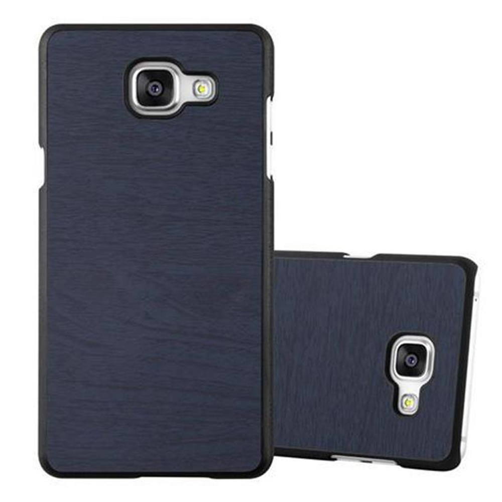 Funda de teléfono azul oscuro, con un patrón texturizado. Una funda está tumbada.