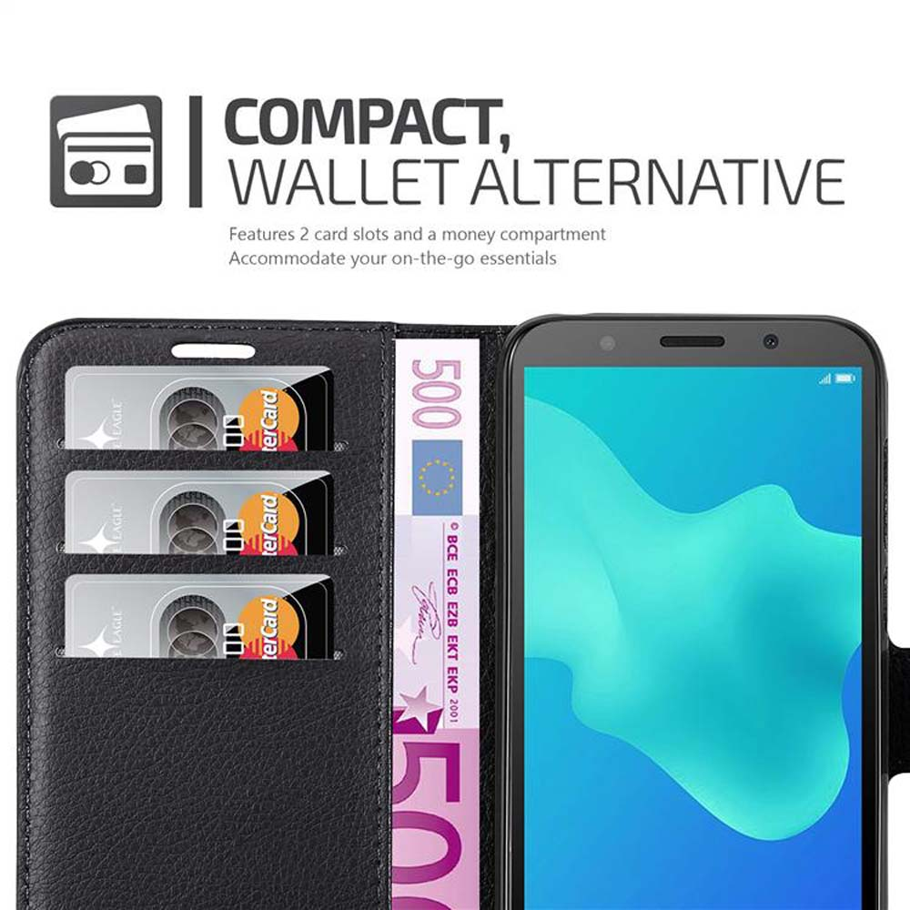 Custodia alternativa per portafoglio nera con slot per carte che contengono carte e uno scomparto per banconote in euro.