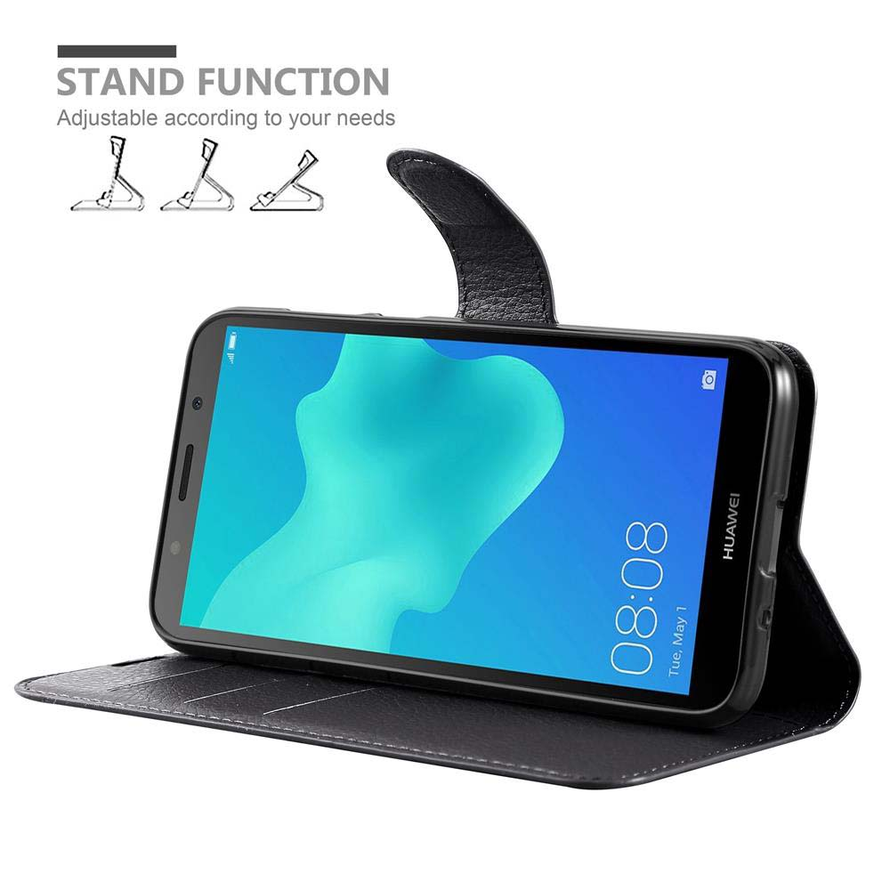 Telefono in custodia con supporto. Mostra un telefono in una custodia nera, aperto, con funzione supporto.