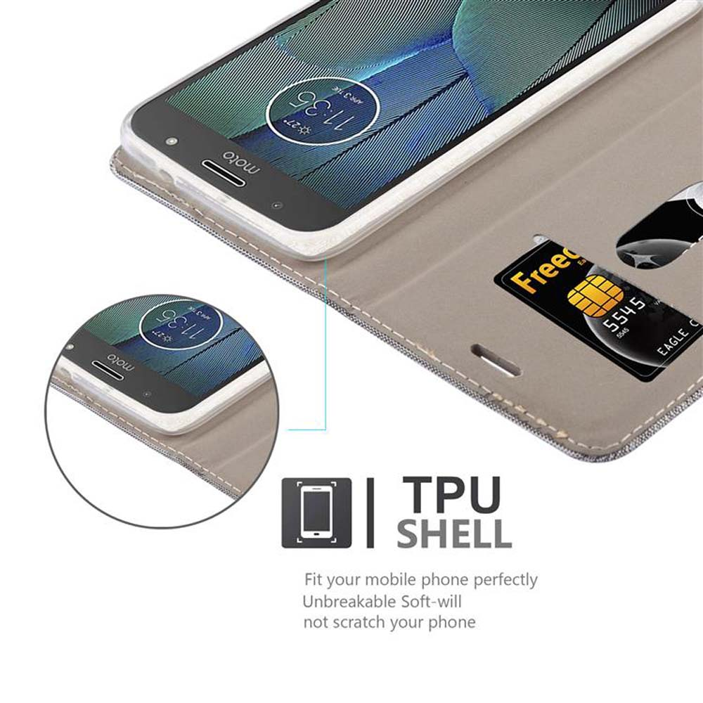 Handyhülle mit Telefon, Kreditkarte und TPU SHELL-Etikett.