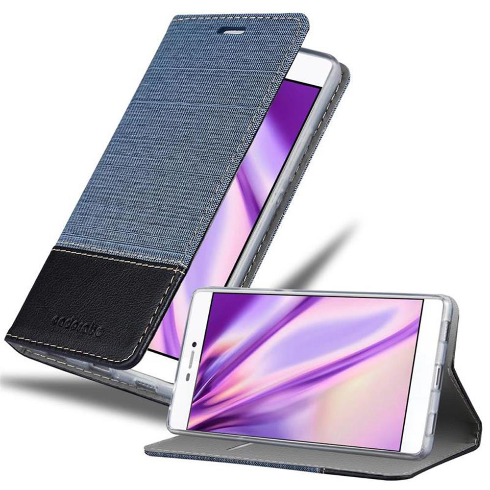 Dos teléfonos en fundas, uno abierto y otro cerrado. Las fundas son grises y azules, y los teléfonos tienen pantallas blancas.