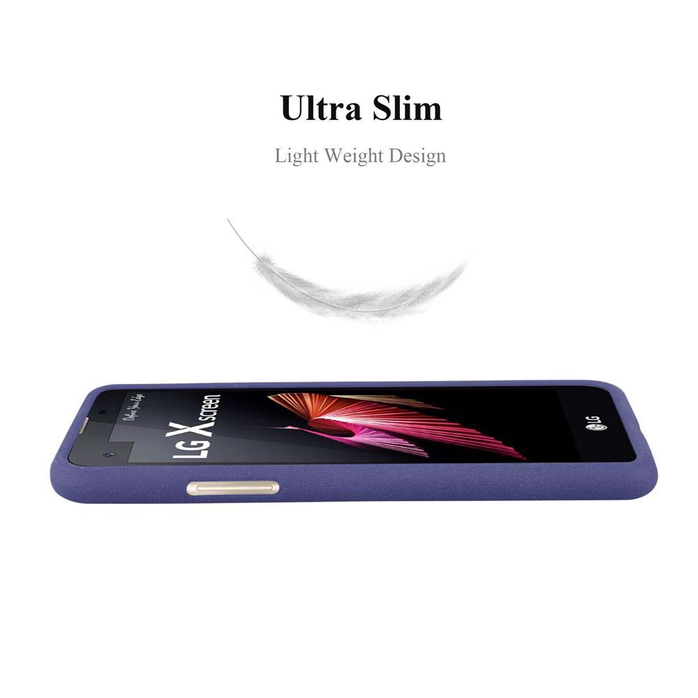 Viene mostrata una custodia viola per telefono su uno sfondo chiaro.