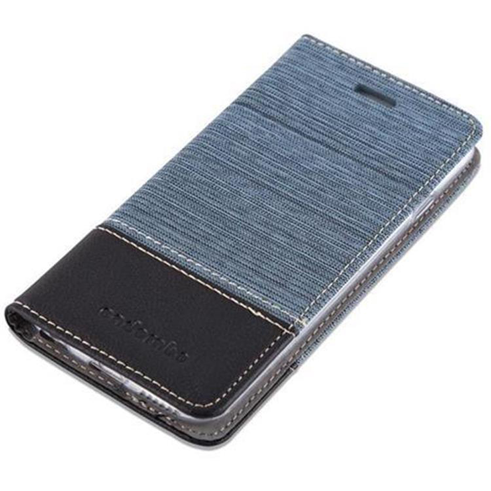 Eine blau-schwarze Handyhülle mit strukturiertem Muster.