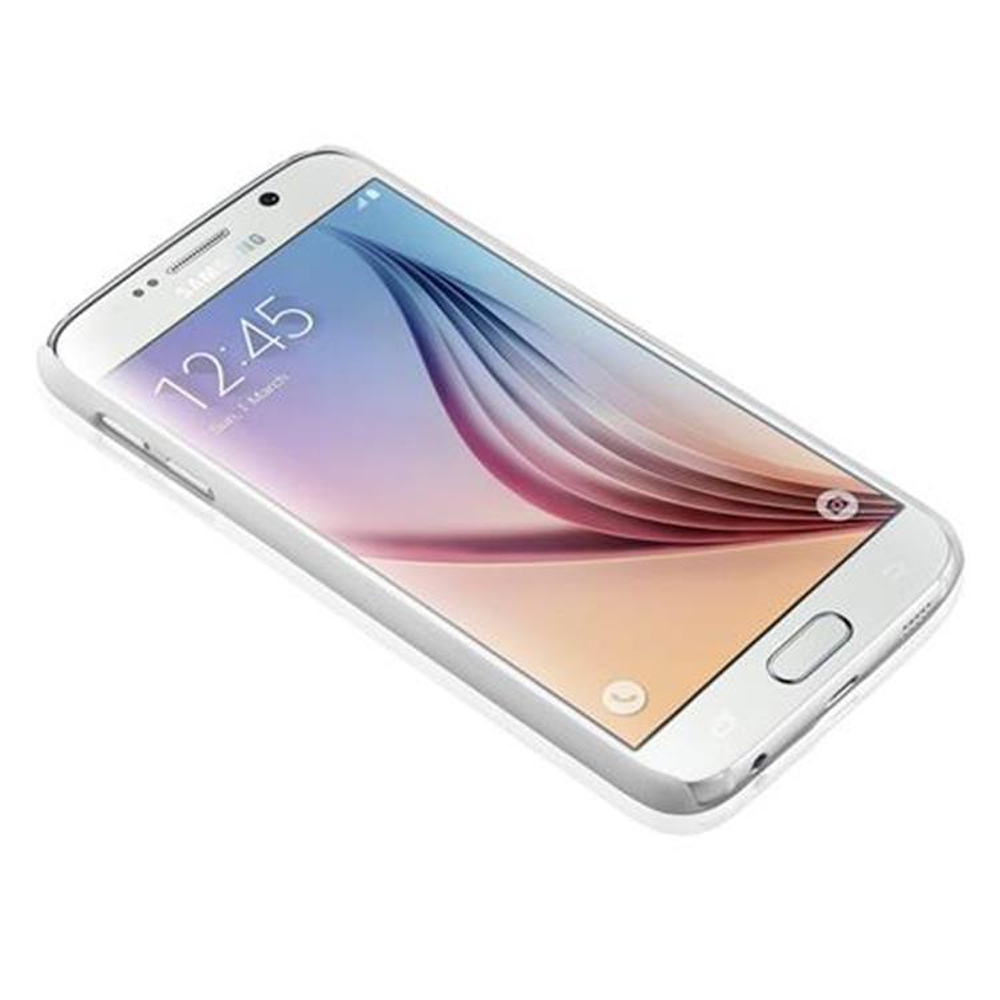 Telefono Samsung bianco con cornice argentata.