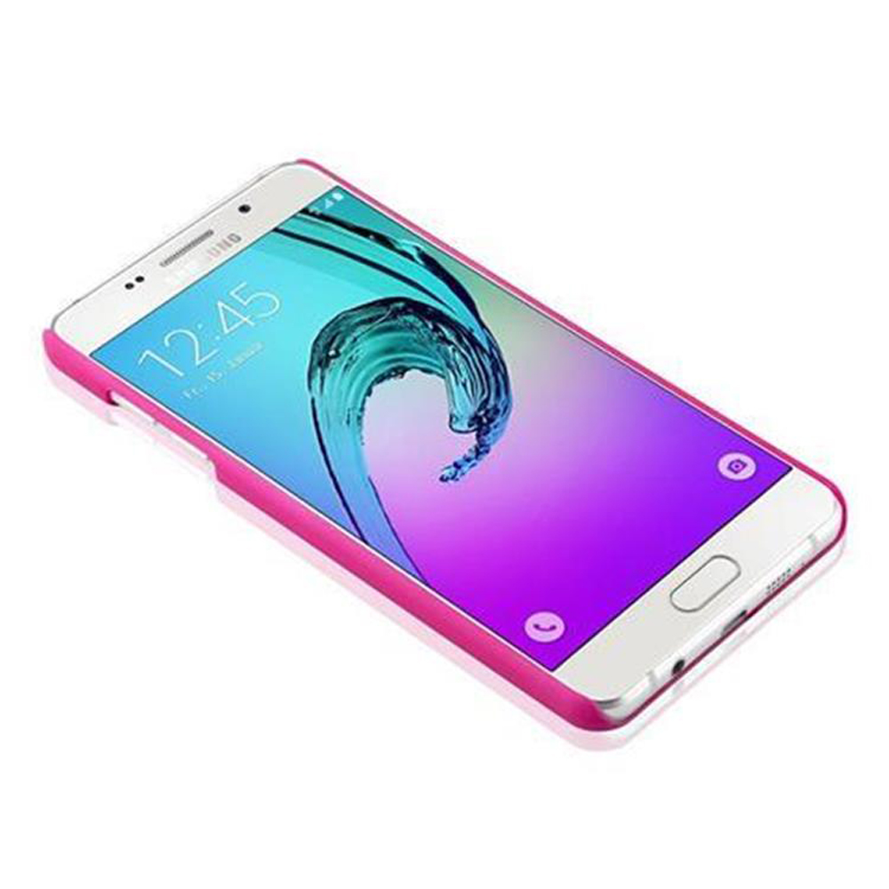 Ein Telefon mit einer rosa Hülle. Das Telefon zeigt einen bunten Bildschirm mit einem lila und rosa Farbverlauf.