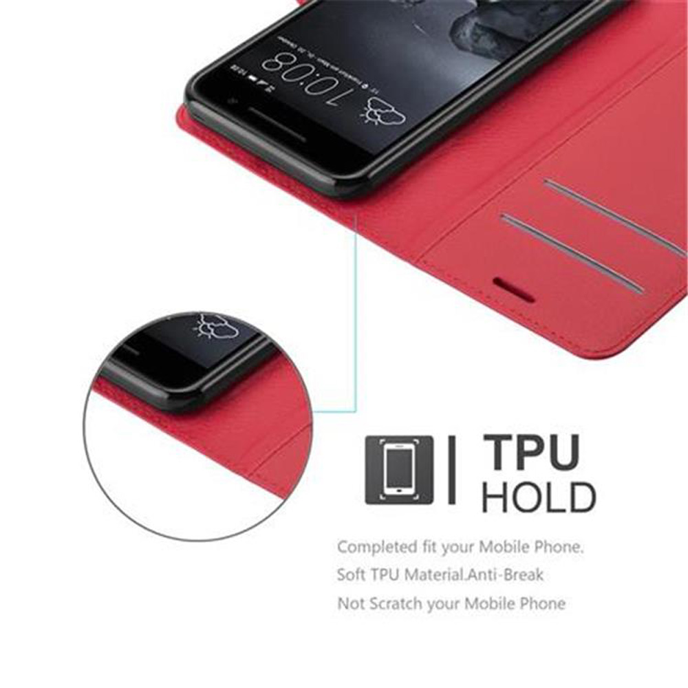 Una custodia rossa con telefono. La custodia ha un supporto in TPU. Il telefono è rosso.