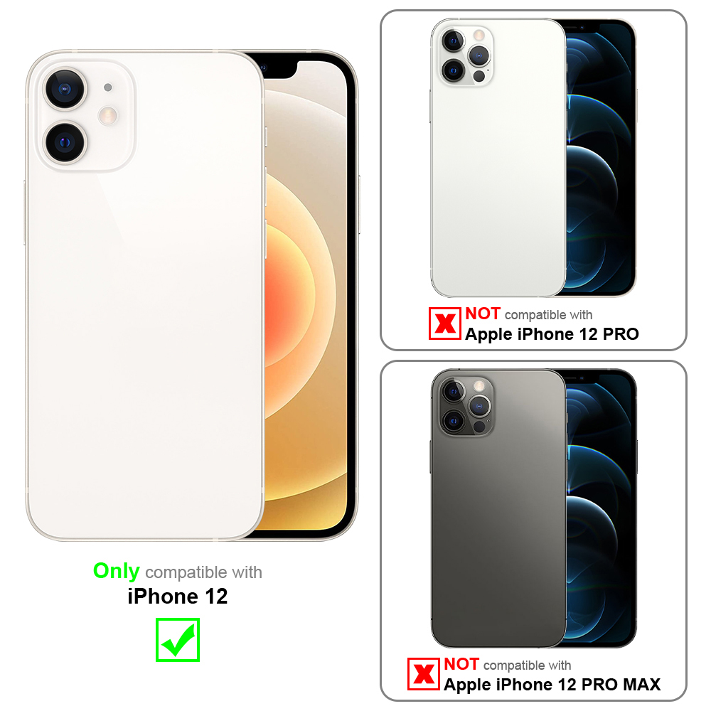 Weiße Handyhülle. Nur kompatibel mit iPhone 12. Zwei Beispiele inkompatibler Telefone.