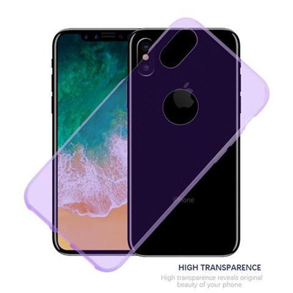 Un telefono è all'interno di una custodia trasparente viola.