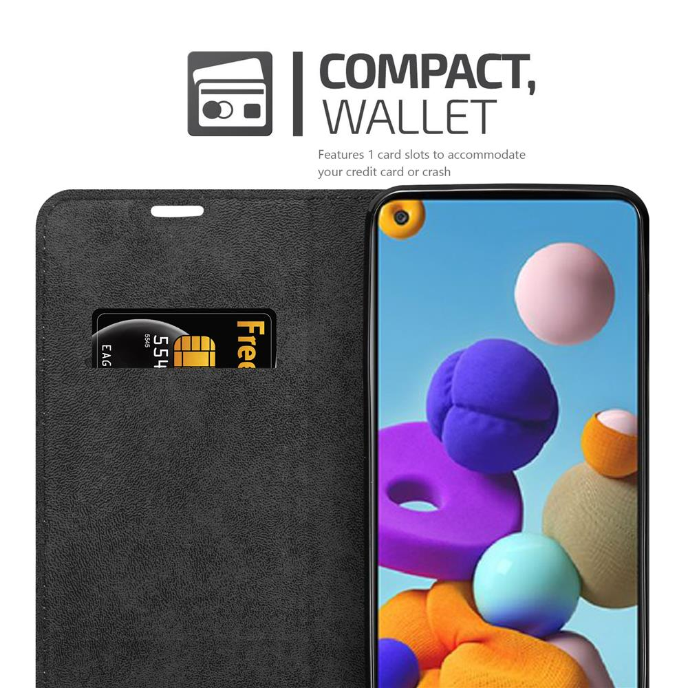 Eine schwarze Handyhülle mit einer Kreditkarte im Inneren, die ein Portemonnaie-Design zeigt.
