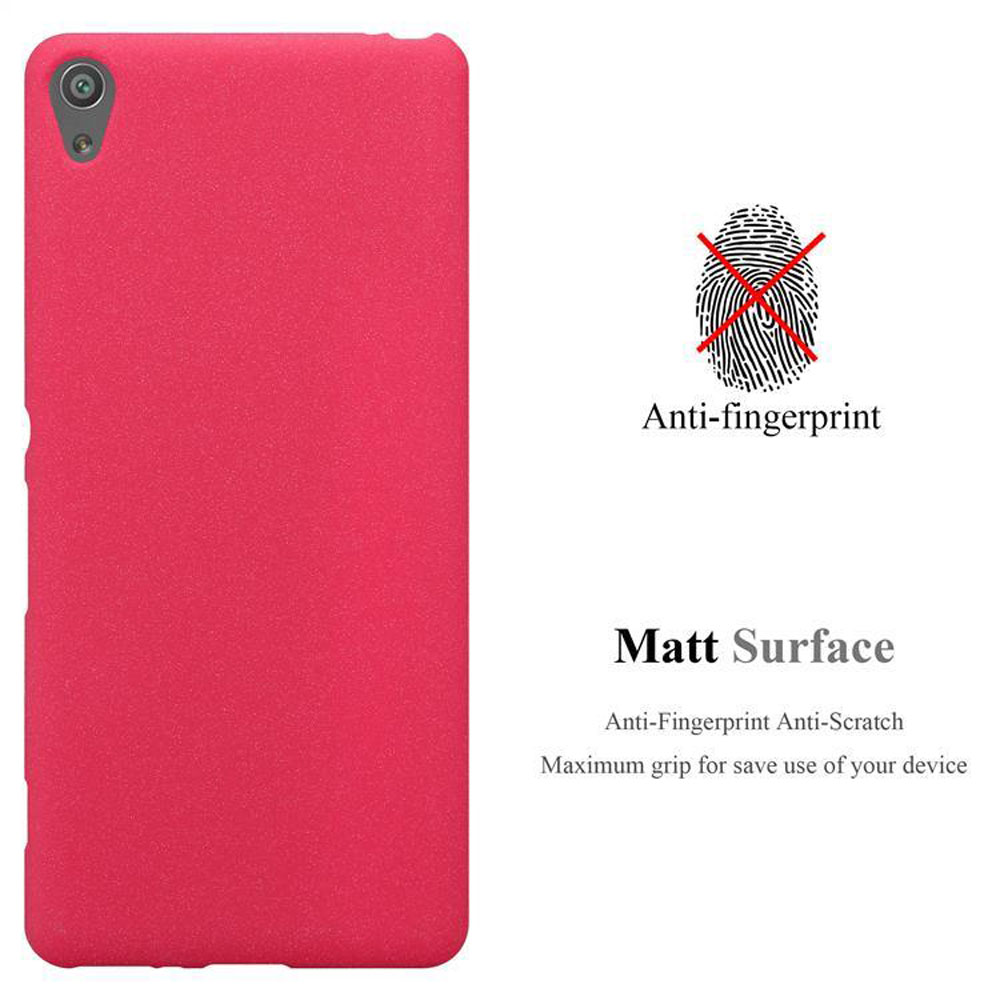 Una custodia per telefono rossa con un simbolo di impronta digitale e le parole 'Matt Surface'.