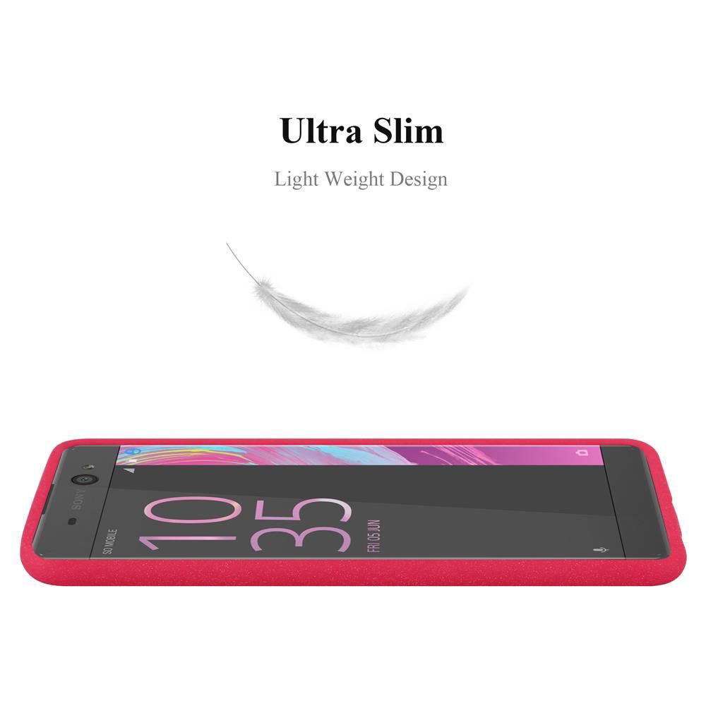 Custodia rossa con telefono che mostra le 10:35. Testo: Ultra Slim, Design leggero. Sfondo bianco.