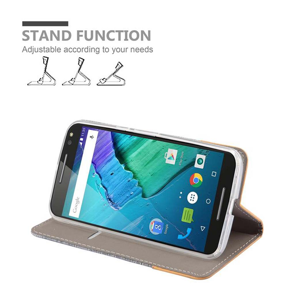 Telefono in supporto, con diagrammi e testo 'STAND FUNCTION' in alto.