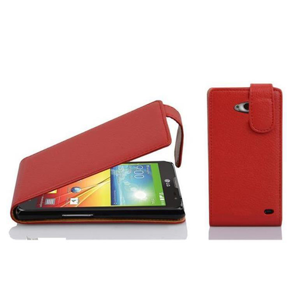 Una custodia rossa per telefono protegge un telefono, mostrando l'ora. La custodia è aperta e chiusa.