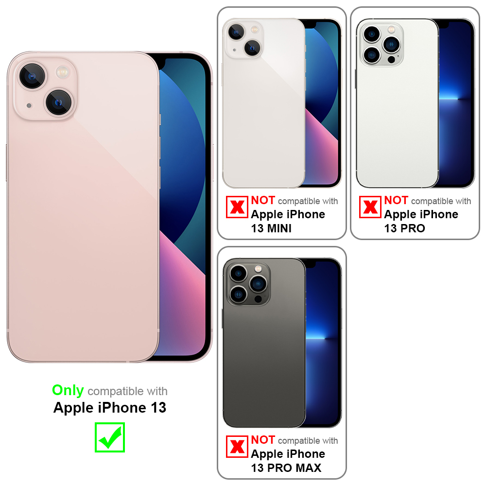 Ein Vergleich von iPhone-Modellen mit Hüllenkompatibilität. Zeigt rosa, weiße und graue Telefone.