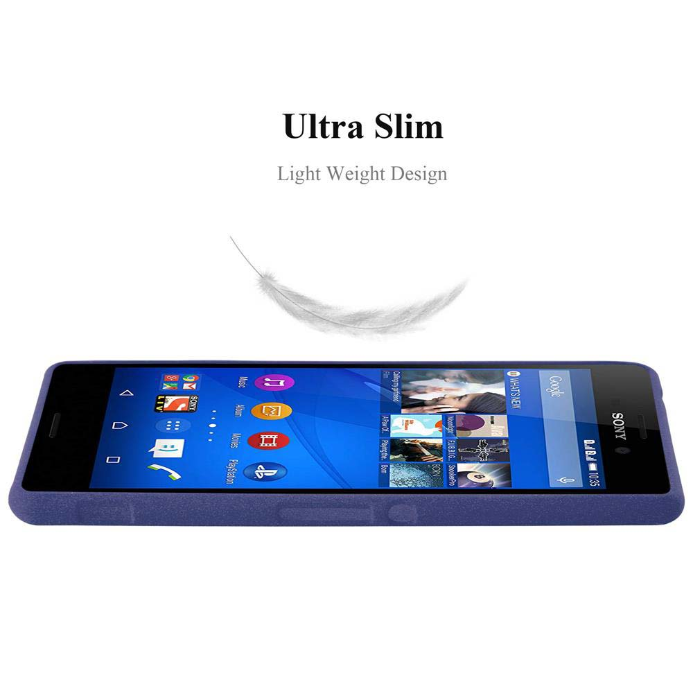 Una funda azul para teléfono con un teléfono dentro, un gráfico de pluma encima.