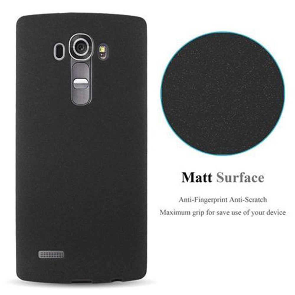 Una parte trasera de teléfono negro con superficie mate, que muestra anti-huellas, anti-arañazos y agarre máximo.