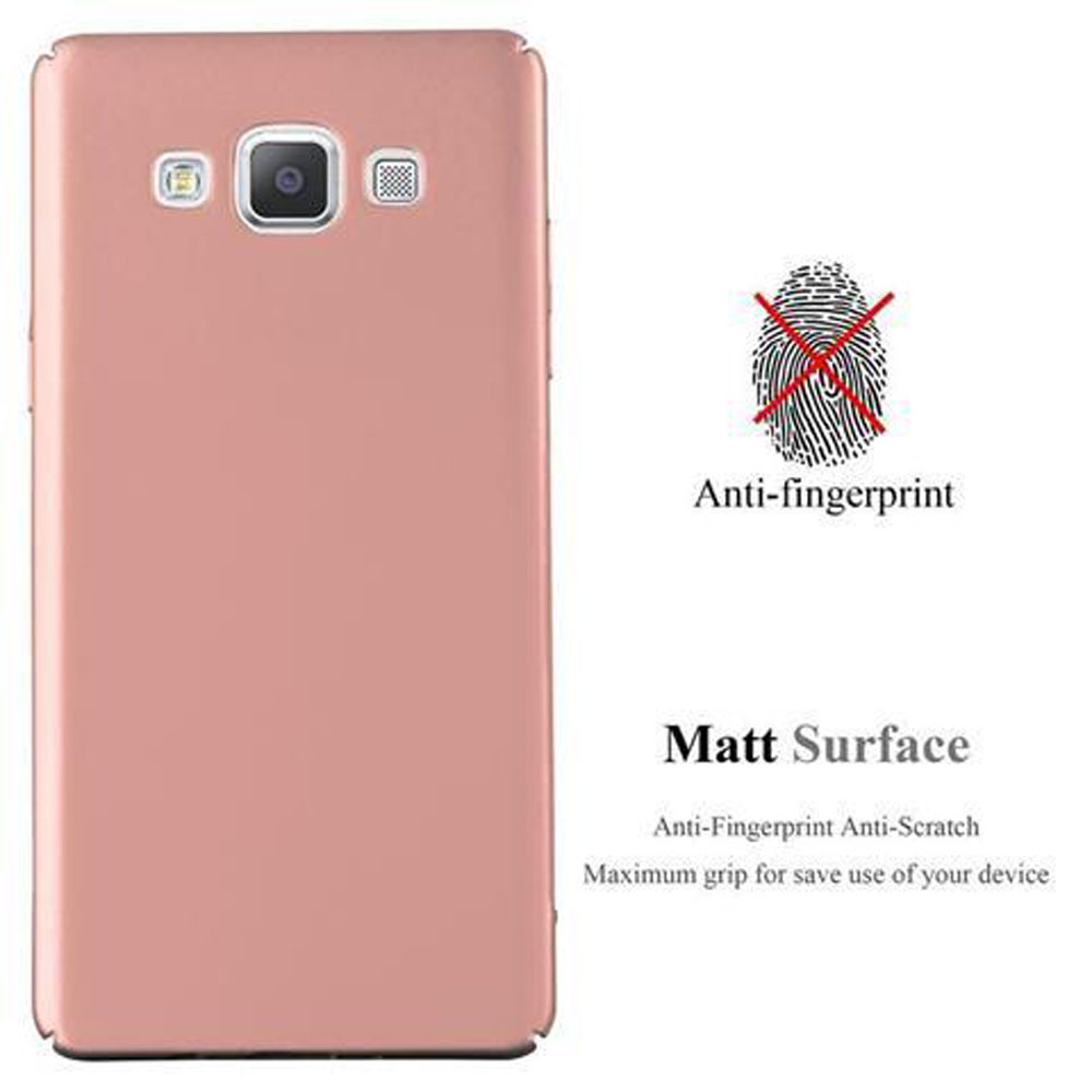 Funda de teléfono rosa con un teléfono dentro. El texto dice 'Anti-fingerprint'. El fondo es blanco.