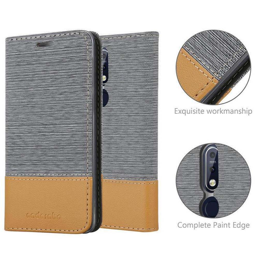 Eine grau-beige Handyhülle wird mit Details ihres Designs angezeigt.
