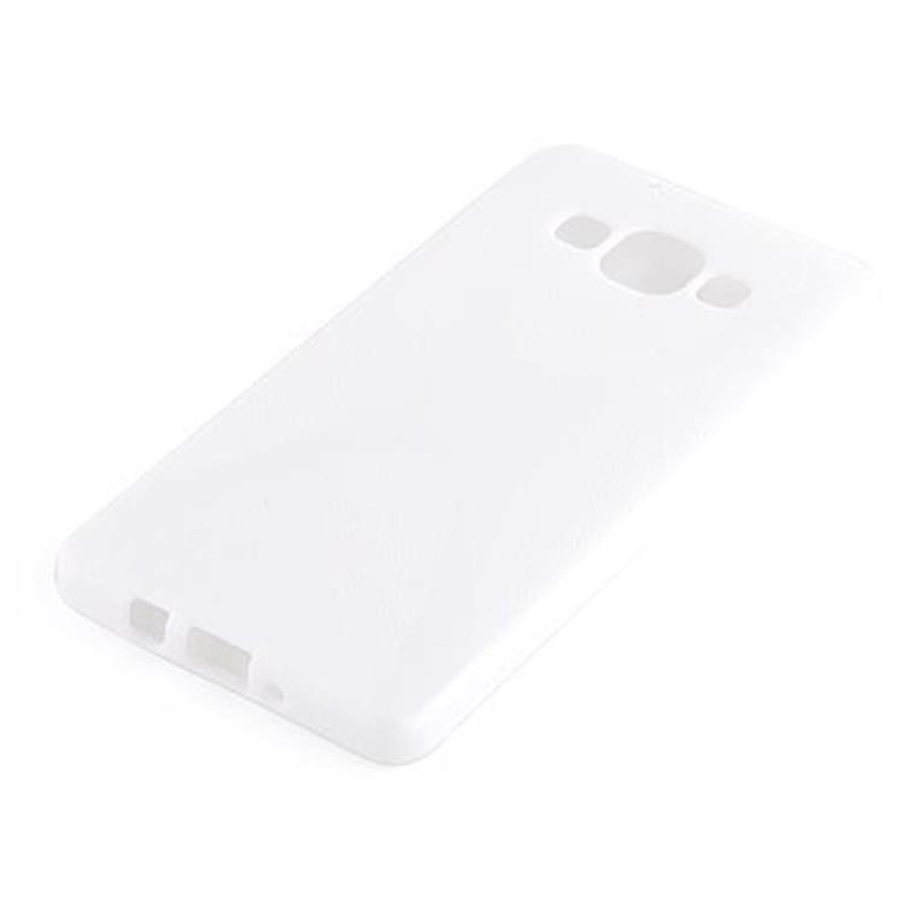 Custodia per telefono bianca, rettangolare, con fori per fotocamera e porte.