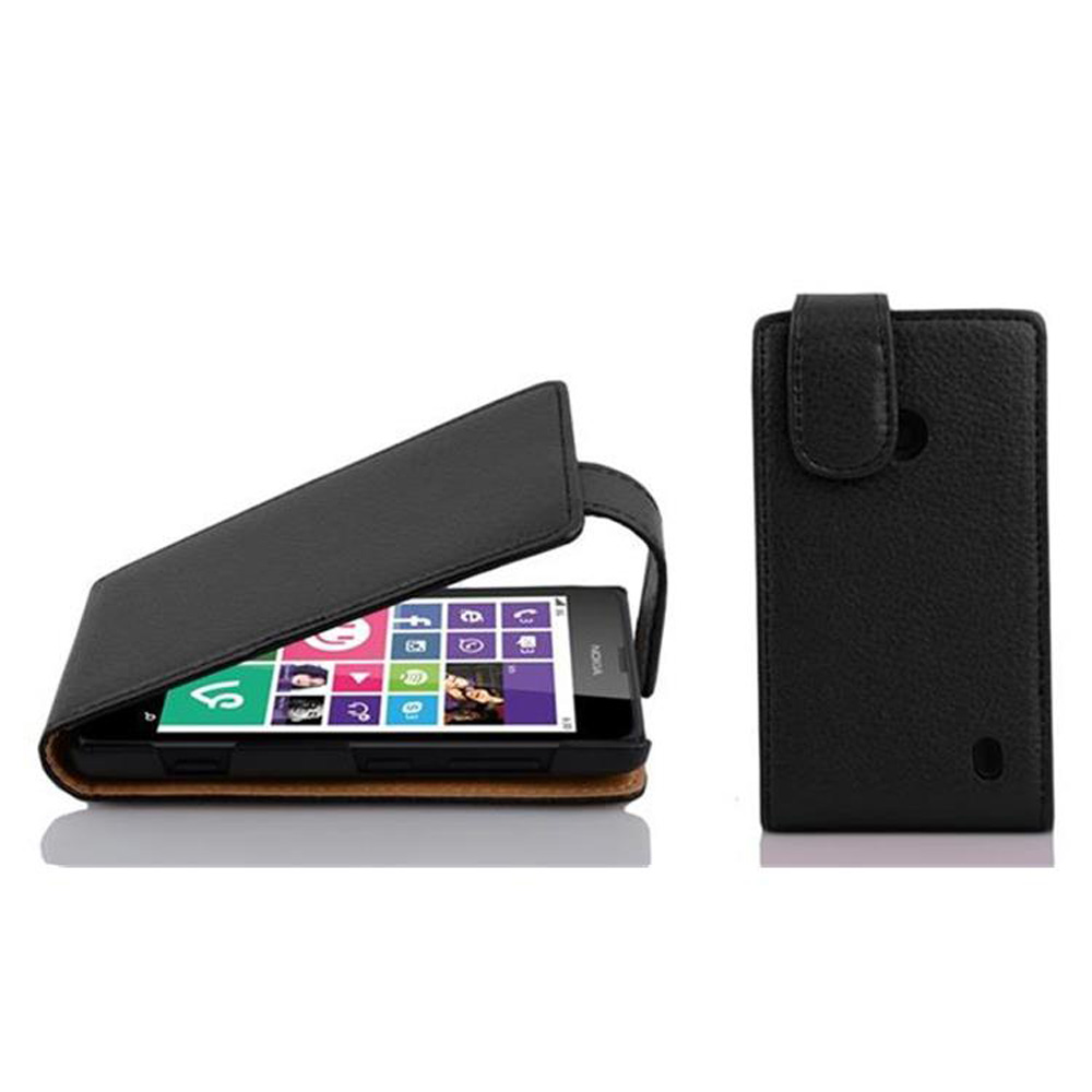 Custodia nera per telefono con telefono all'interno, la custodia è aperta e ha una chiusura magnetica.