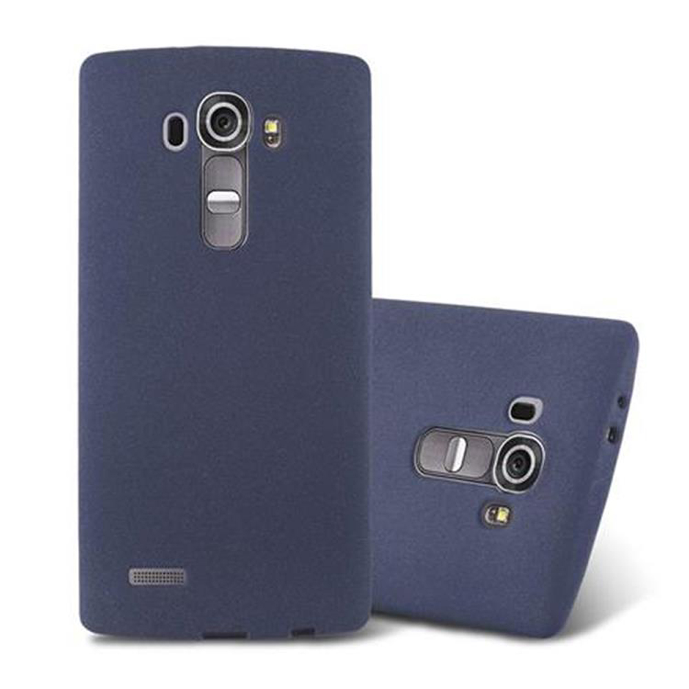 Funda de teléfono azul. Se muestran dos fundas. La funda del teléfono está sobre un fondo blanco.