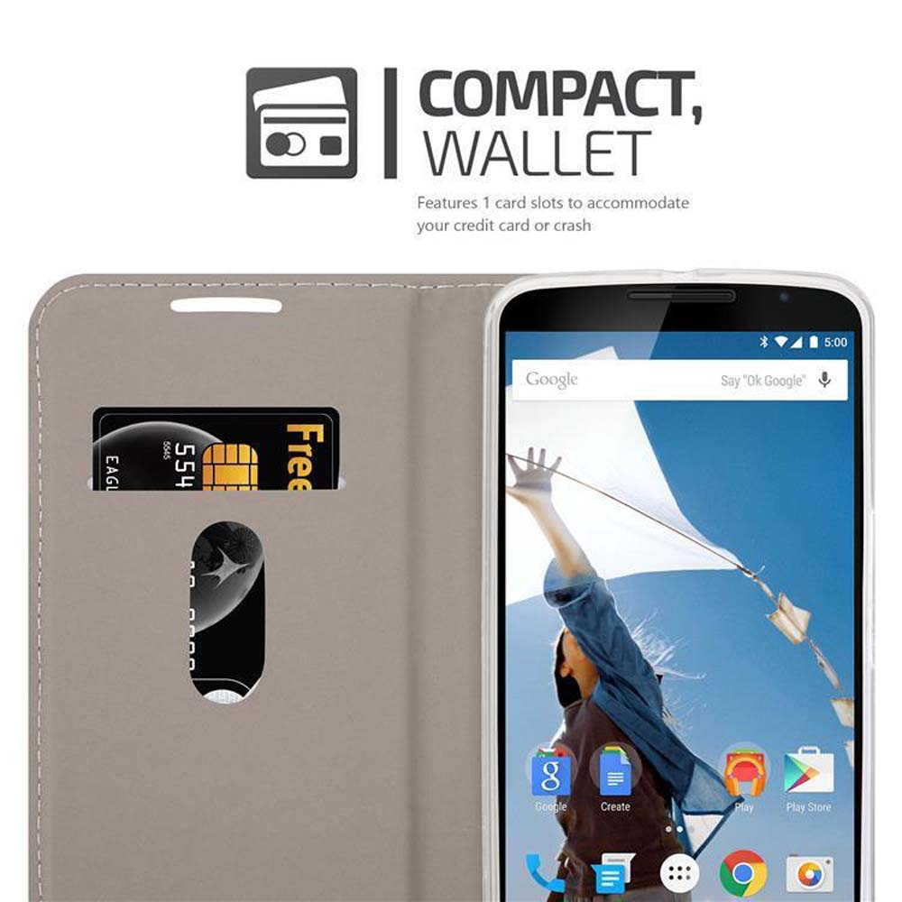 Funda de teléfono con ranura para tarjetas muestra un teléfono con pantalla de búsqueda de Google.