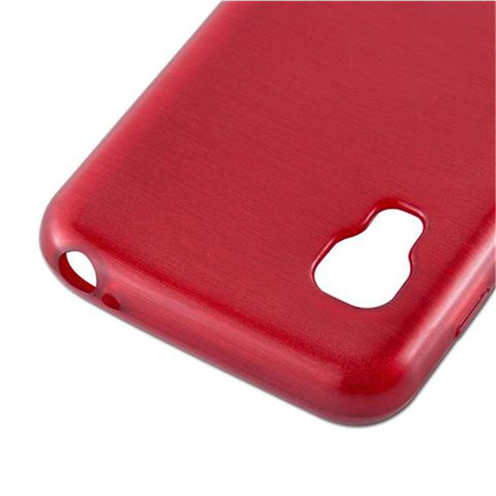 Funda roja para teléfono con recortes para cámara y micrófono.