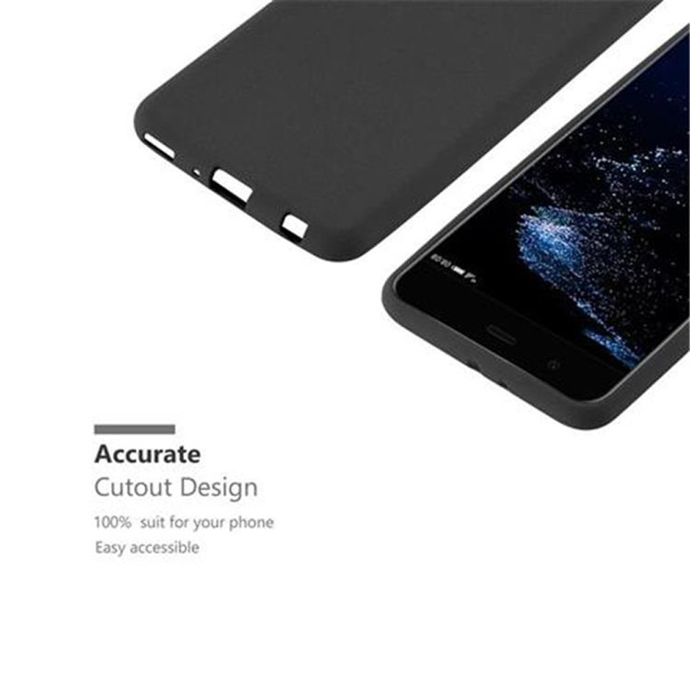 Custodia nera per telefono con ritagli per fotocamera e altre funzioni. Sfondo bianco.