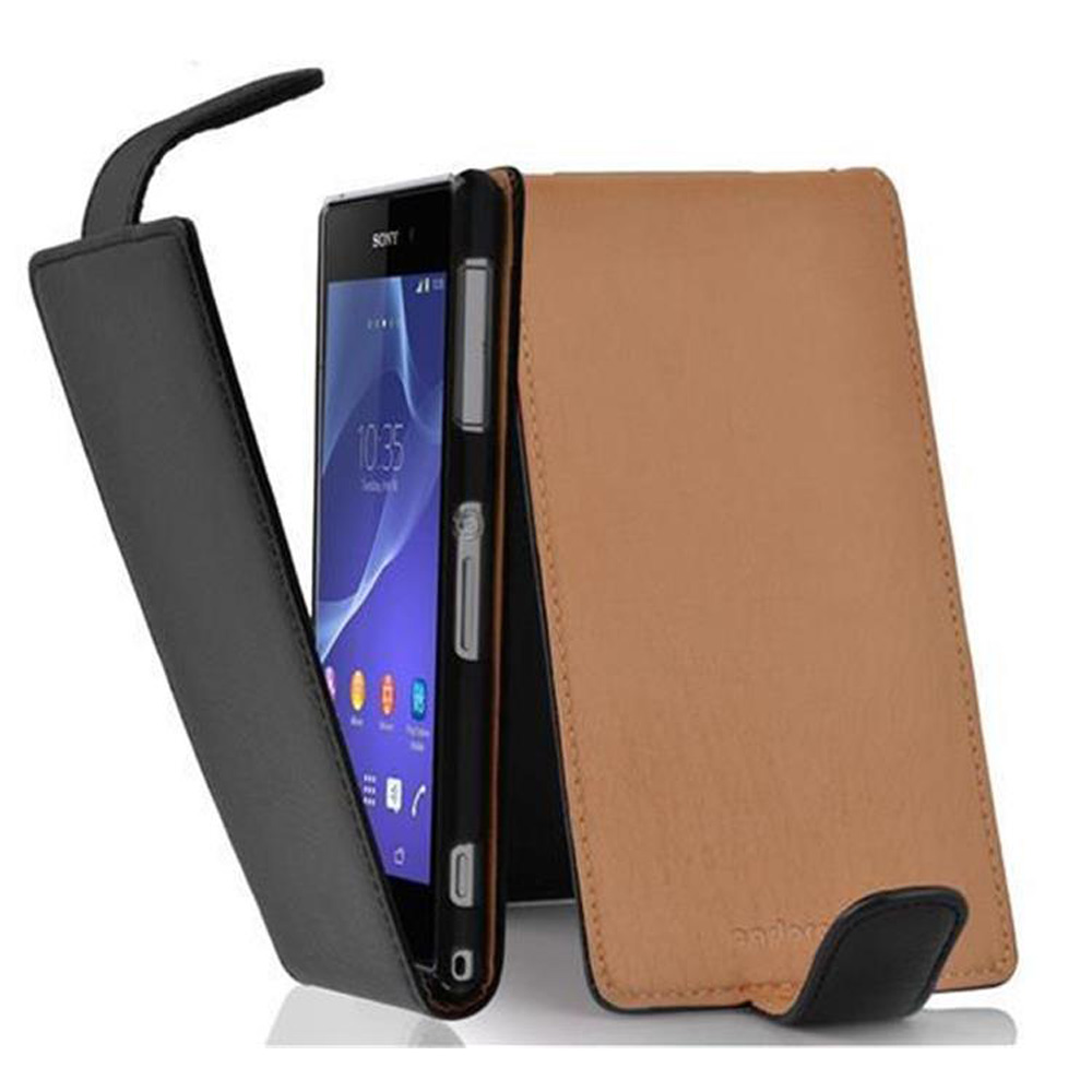 Funda de teléfono negra y marrón con teléfono. Muestra la hora y pantalla negra Android.