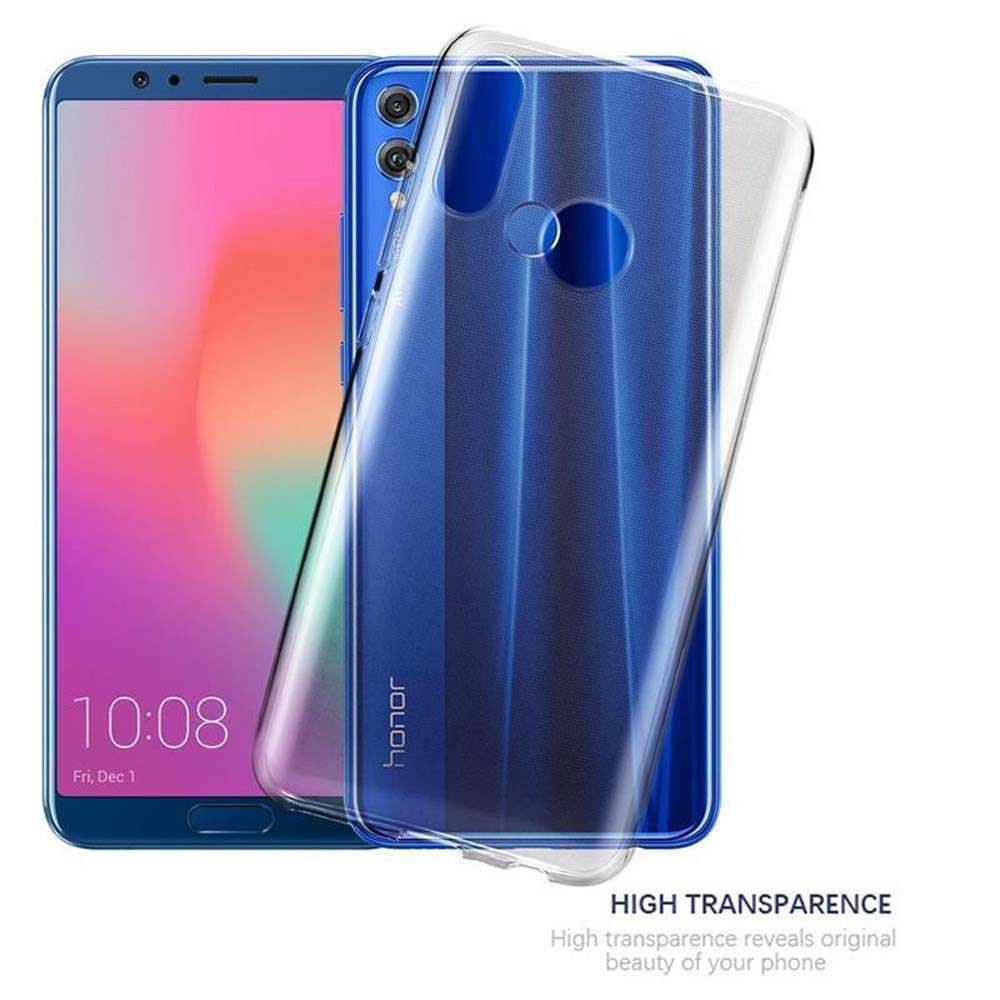 Telefon mit einer transparenten Hülle. Das Telefon ist blau und hat einen rosa Bildschirm. Die Hülle ist transparent.
