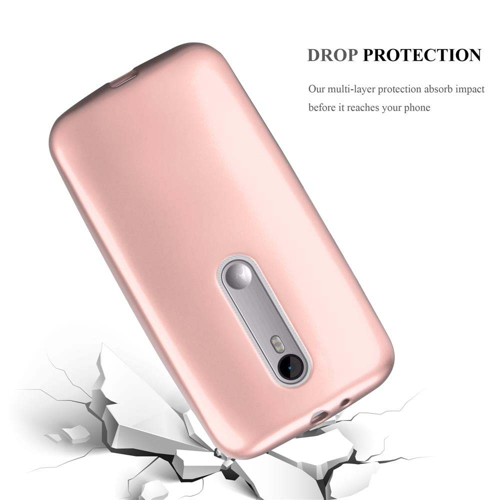 Una funda de teléfono rosa que se está cayendo. La funda del teléfono se rompe al impactar.