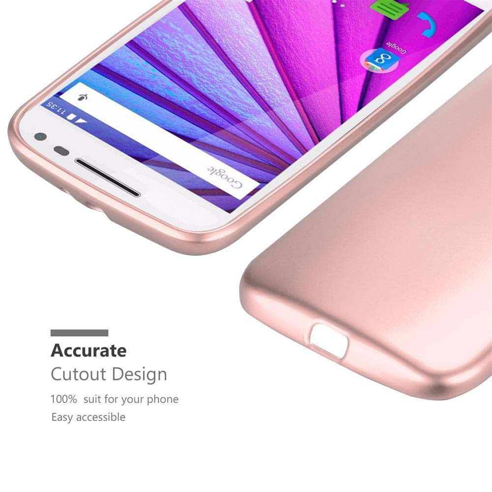 Un teléfono con una funda de oro rosa. La pantalla está encendida y la funda envuelve el teléfono.