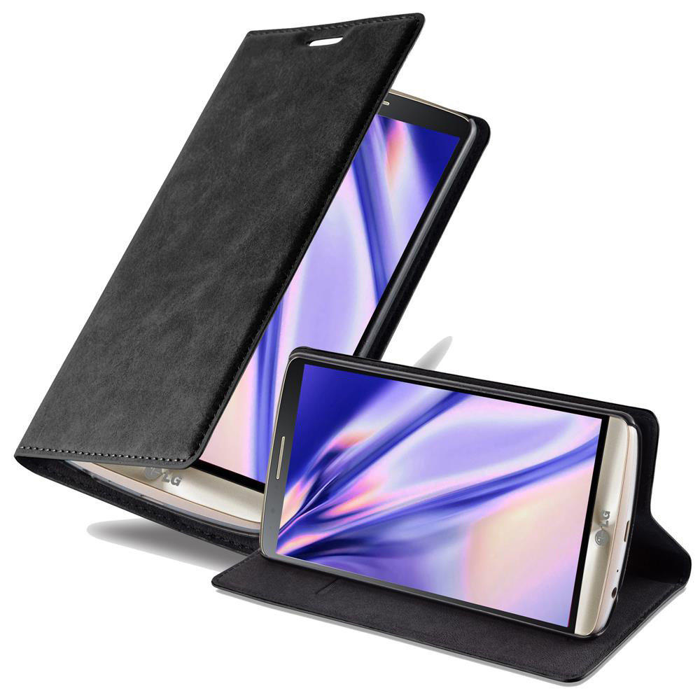 Dos smartphones en una funda. Uno está de pie, el otro acostado. Ambos muestran pantalla a color.