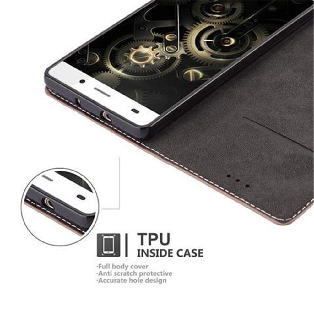 Un telefono all'interno di una custodia, con un design a forma di ingranaggio sullo schermo e un'etichetta per il guscio in TPU.