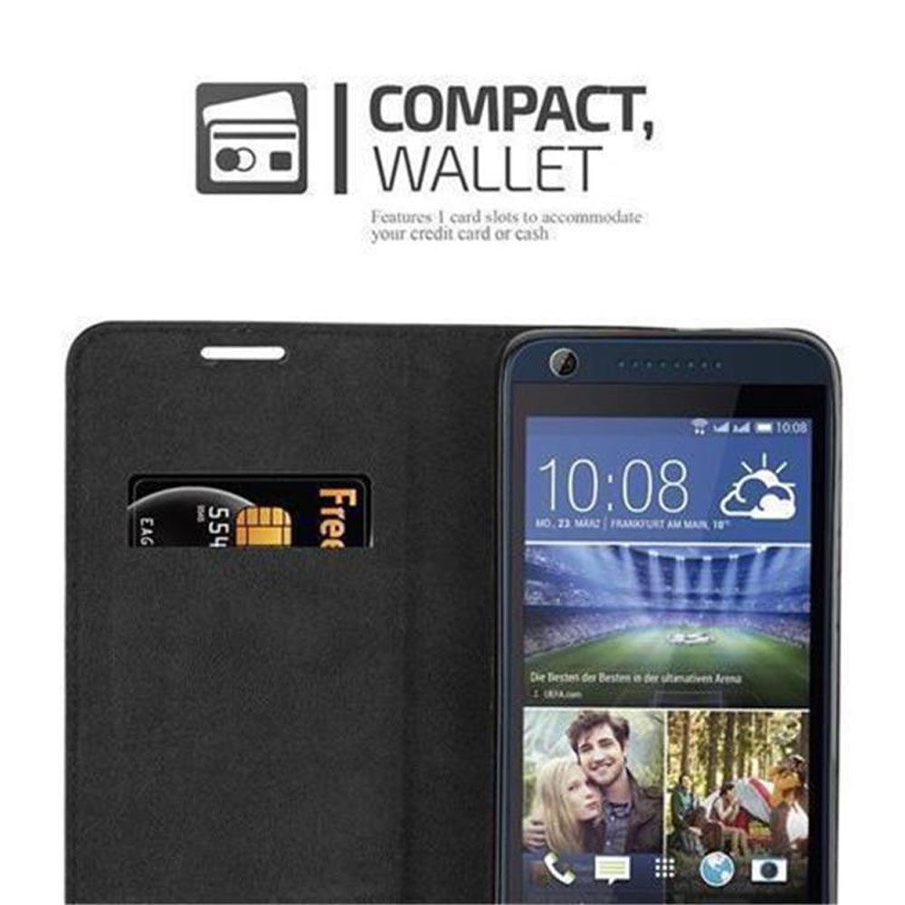 Telefon in einer Brieftaschenhülle. Die Hülle hat Kartenfächer. Telefon zeigt die Zeit.