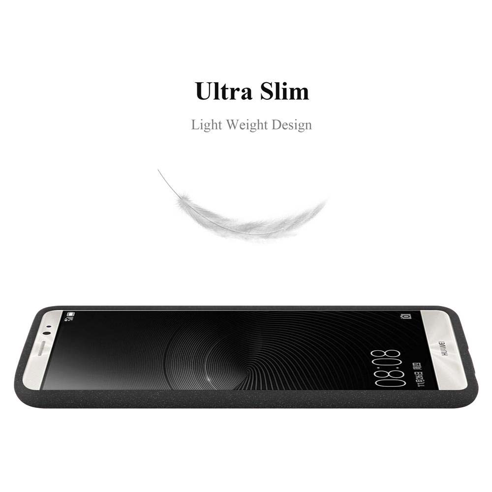 Telefono nero su una custodia rosa. Testo: Ultra sottile, design leggero.