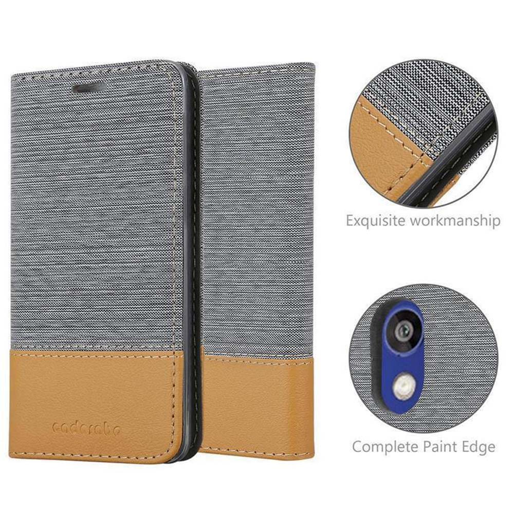 Una custodia per telefono che mostra il suo design con una combinazione di colori grigio e beige.