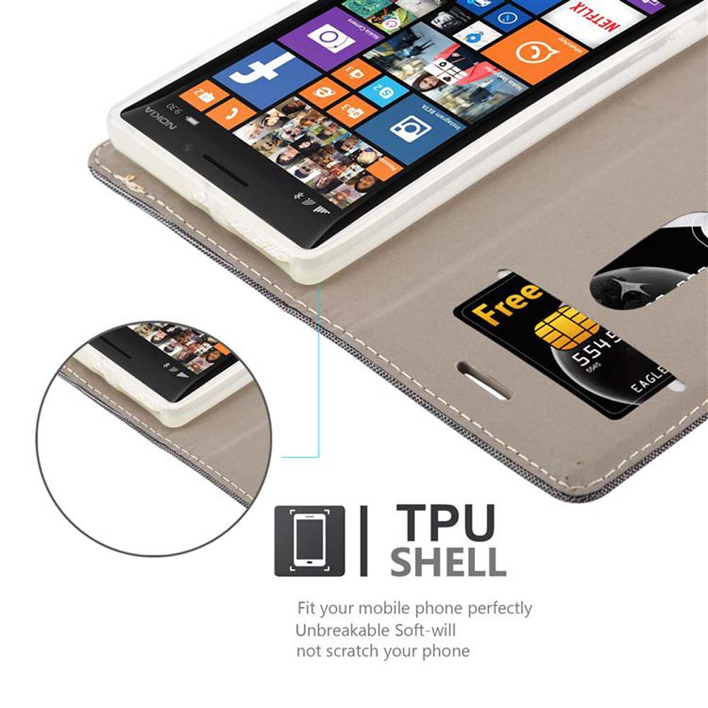 Téléphone à l'intérieur d'un étui avec carte de crédit. Une petite image se trouve dans le coin inférieur gauche.
