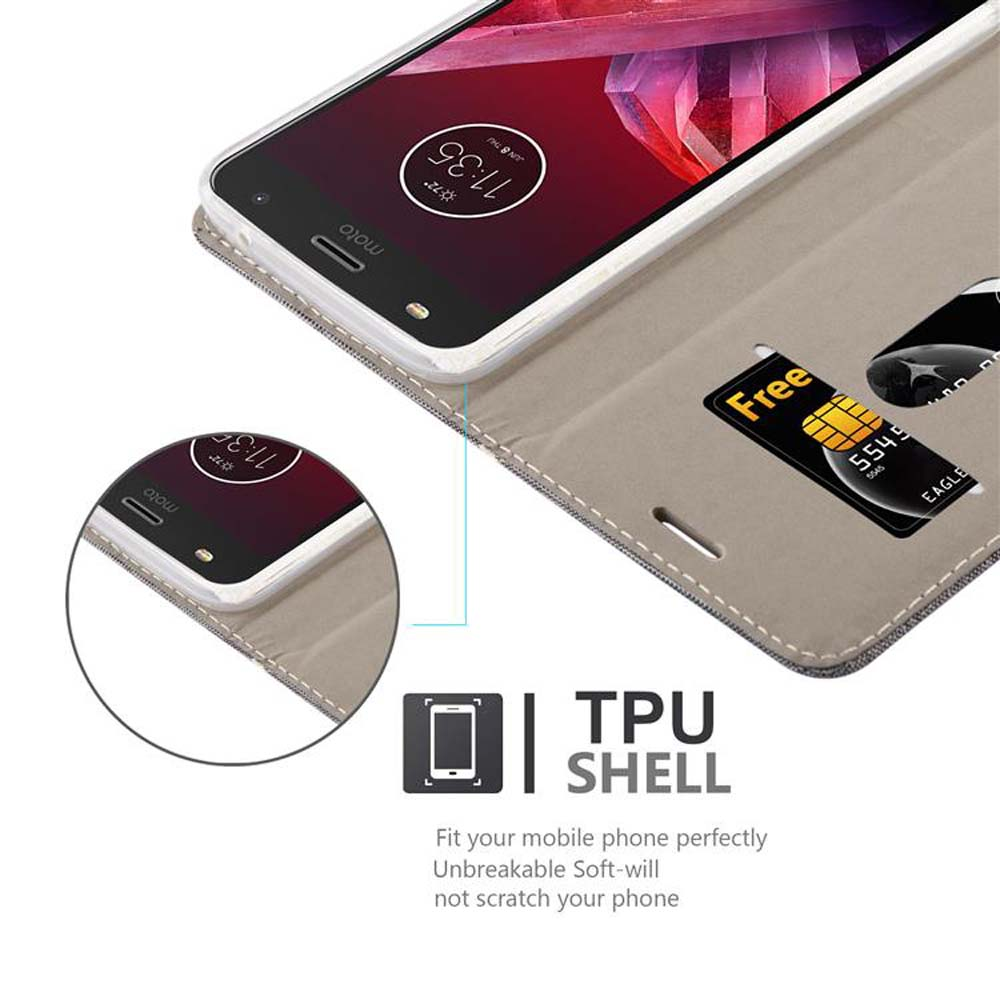 Un telefono in una custodia con una SIM card. La custodia è aperta e il telefono è visibile.