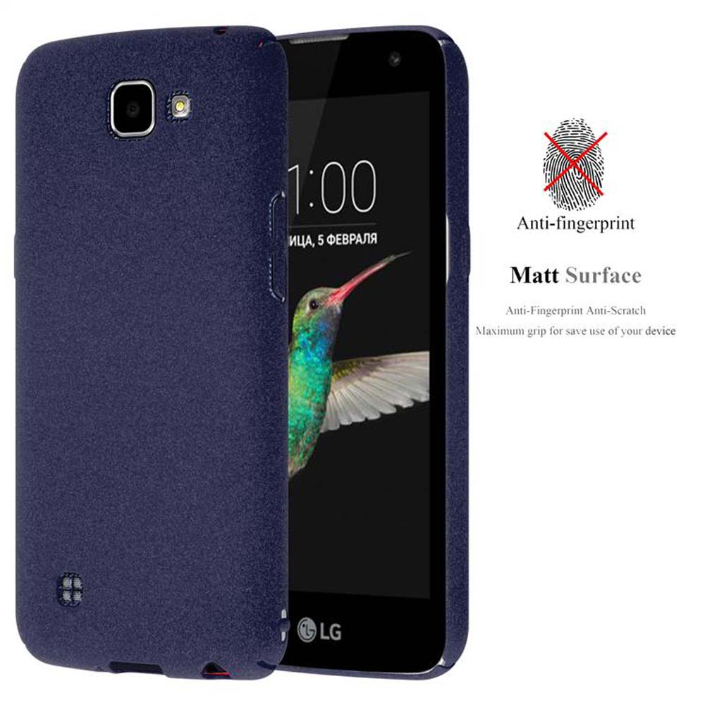 Dunkelblaue Handyhülle, mit einem Telefon, das die Oberfläche zeigt, und dem Text 'Matt Surface'.