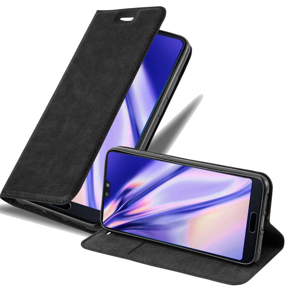 Schwarze Handyhülle mit Telefon darin, teilweise geöffnet. Ein anderes Telefon davor.