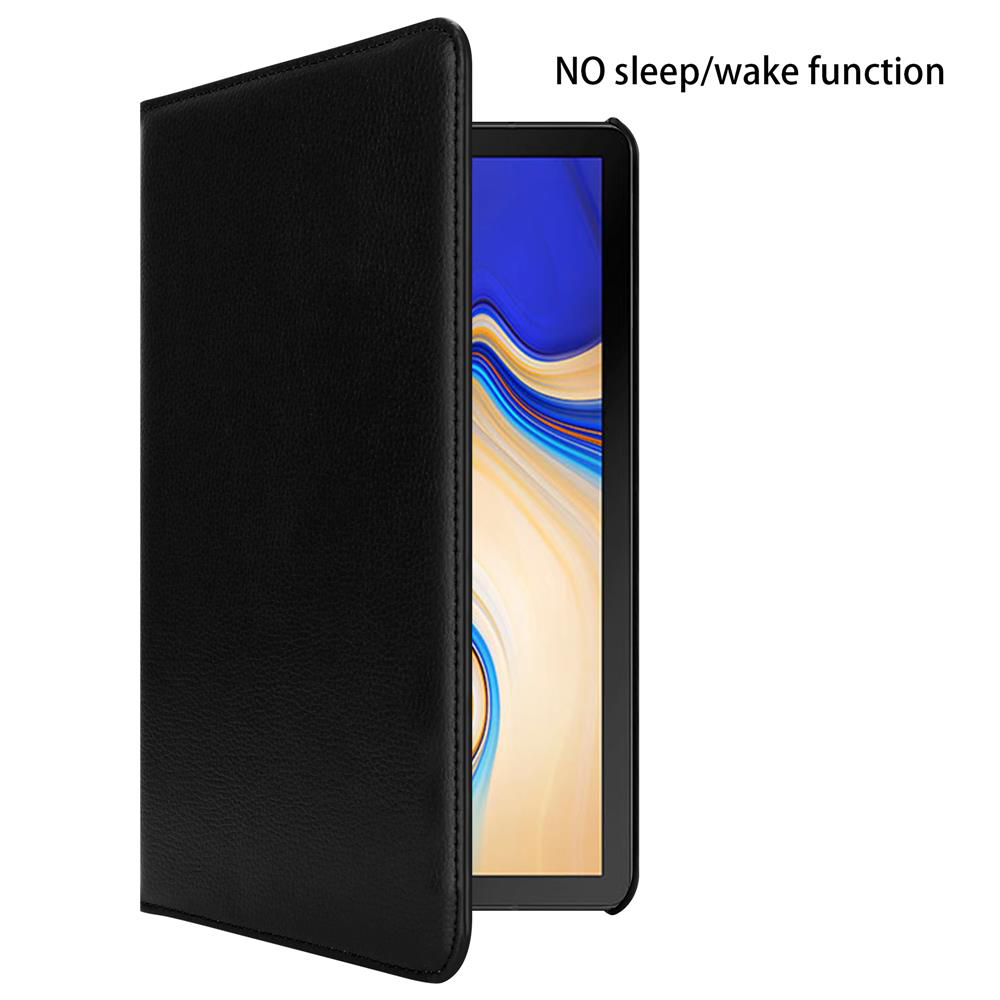 Schwarze Tablethülle. Tablet ist sichtbar. Die Hülle ist geöffnet, das Tablet zeigt einen blauen Bildschirm.