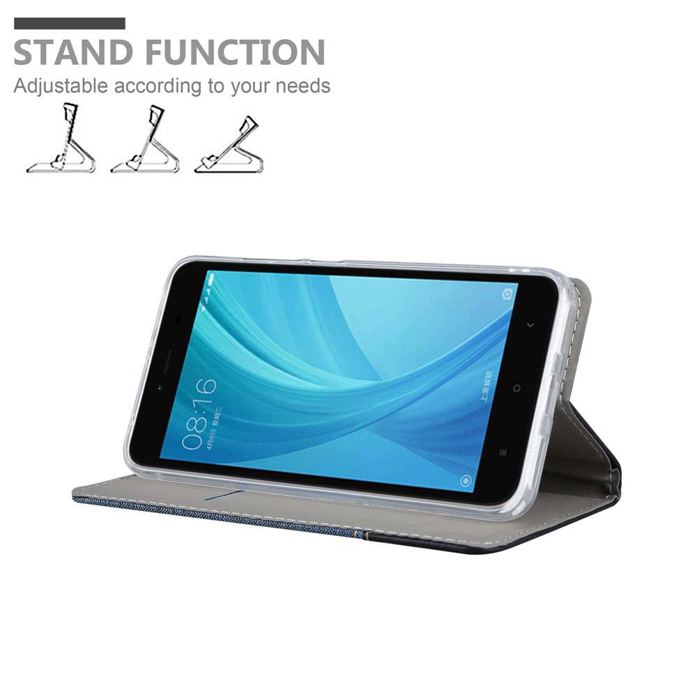 Telefono in una custodia che può stare in piedi. Testo: Funzione stand. Regolabile in base alle tue esigenze. Lo schermo è acceso.