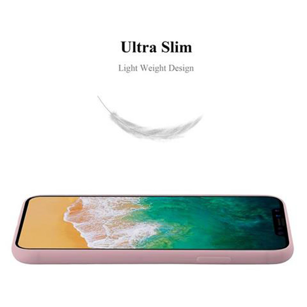 Rosafarbene Handyhülle liegt. Text: Ultra Slim, Leichtes Design.