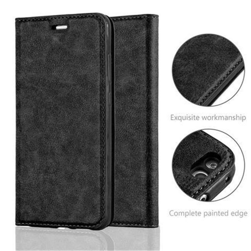 Schwarze Handyhülle mit zwei Teilen, mit Details, die exquisite Verarbeitung zeigen, und einer vollständig lackierten Kante.