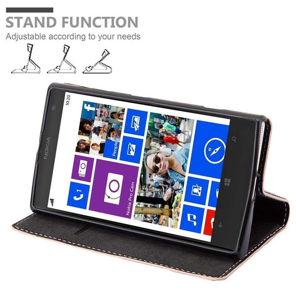 Telefono Nokia in custodia, puntellato. Lo schermo mostra le icone delle app.