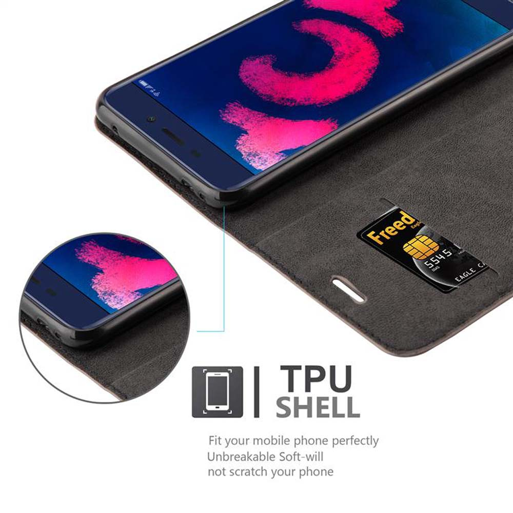 Telefon in schwarzem Gehäuse, SIM-Karte und Produktdetails. Das Telefon zeigt eine rosa-weiße Grafik.