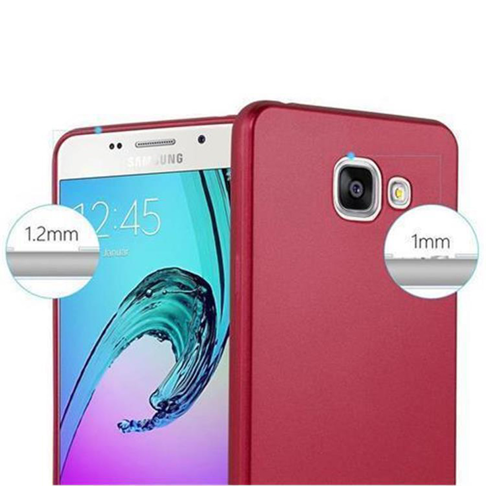 Eine rote Handyhülle mit einem Telefon darin, plus Nahaufnahmen, die Maße von 1,2 mm und 1 mm zeigen.